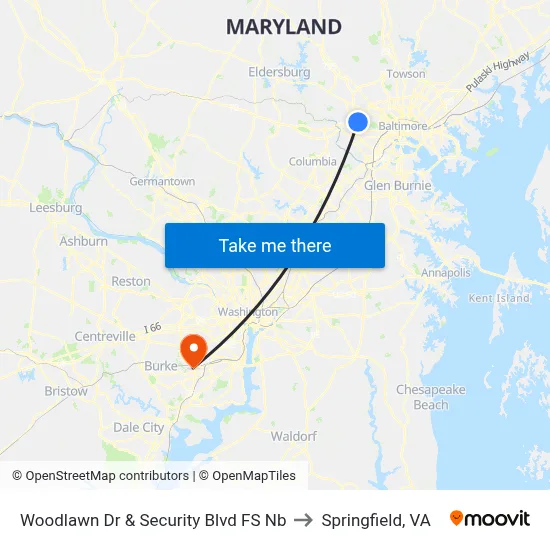 Woodlawn Dr & Security Blvd FS Nb to Springfield, VA map