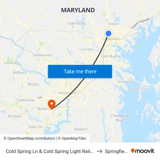 Cold Spring Ln & Cold Spring Light Rail Station Mid Wb to Springfield, VA map