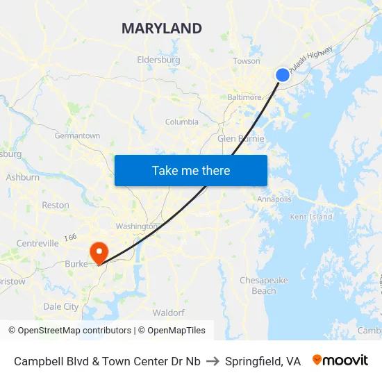 Campbell Blvd & Town Center Dr Nb to Springfield, VA map