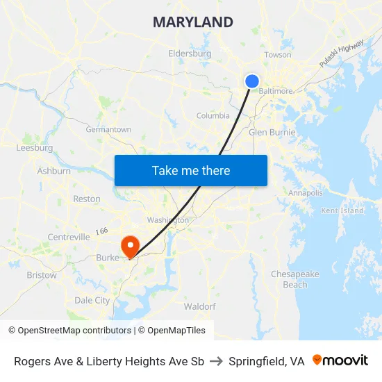 Rogers Ave & Liberty Heights Ave Sb to Springfield, VA map