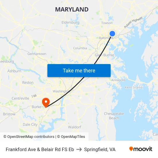 Frankford Ave & Belair Rd FS Eb to Springfield, VA map