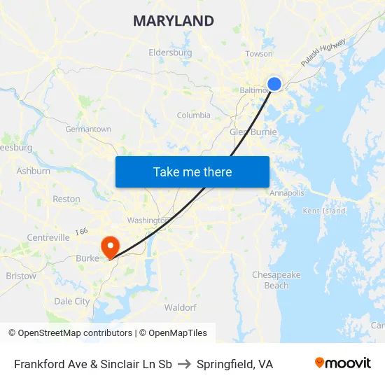 Frankford Ave & Sinclair Ln Sb to Springfield, VA map