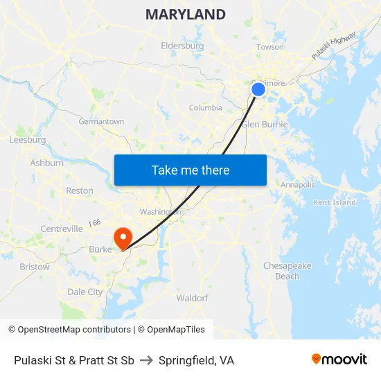 Pulaski St & Pratt St Sb to Springfield, VA map