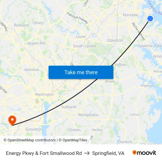 Energy Pkwy & Fort Smallwood Rd to Springfield, VA map