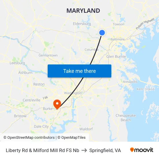 Liberty Rd & Milford Mill Rd FS Nb to Springfield, VA map