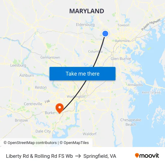 Liberty Rd & Rolling Rd FS Wb to Springfield, VA map