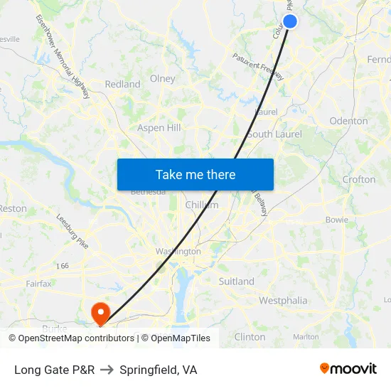 Long Gate P&R to Springfield, VA map