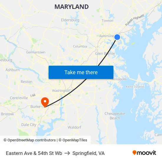 Eastern Ave & 54th St Wb to Springfield, VA map