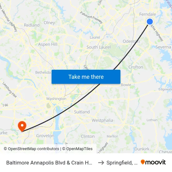 Baltimore Annapolis Blvd & Crain Hwy Eb to Springfield, VA map