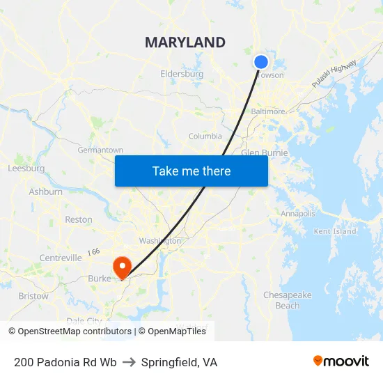 200 Padonia Rd Wb to Springfield, VA map