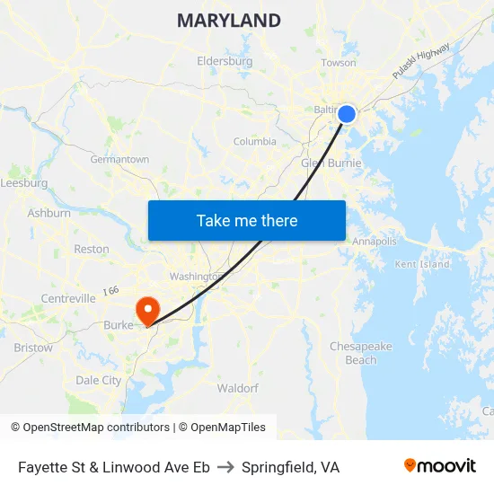 Fayette St & Linwood Ave Eb to Springfield, VA map