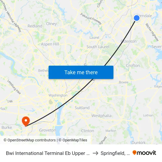 Bwi International Terminal Eb Upper Level to Springfield, VA map