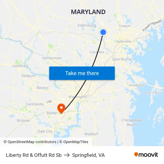 Liberty Rd & Offutt Rd Sb to Springfield, VA map