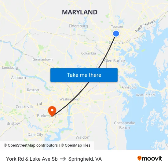 York Rd & Lake Ave Sb to Springfield, VA map