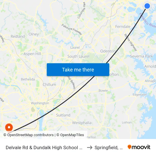Delvale Rd & Dundalk High School Nb to Springfield, VA map