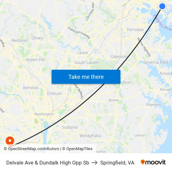 Delvale Ave & Dundalk High Opp Sb to Springfield, VA map