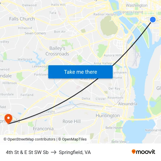 4th St & E St SW Sb to Springfield, VA map