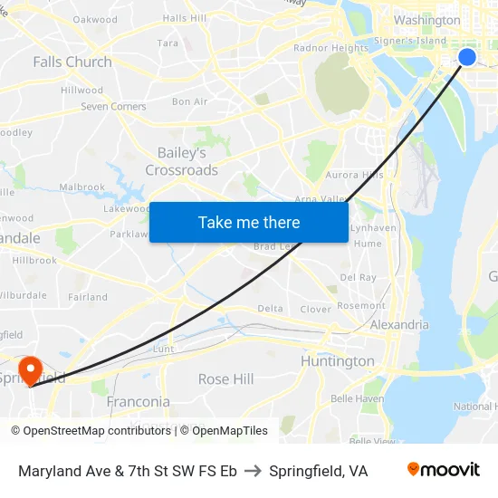 Maryland Ave & 7th St SW FS Eb to Springfield, VA map
