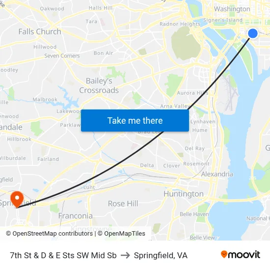 7th St & D & E Sts SW Mid Sb to Springfield, VA map