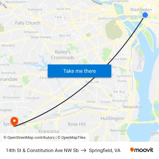 14th St & Constitution Ave NW Sb to Springfield, VA map