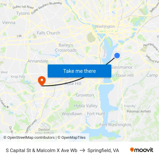 S Capital St & Malcolm X Ave Wb to Springfield, VA map
