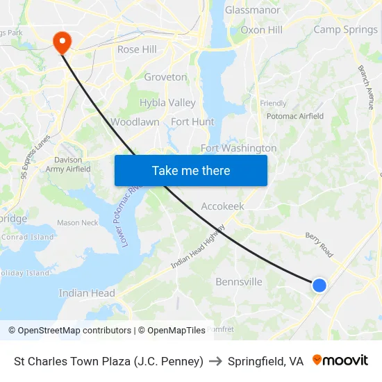 St Charles Town Plaza (J.C. Penney) to Springfield, VA map