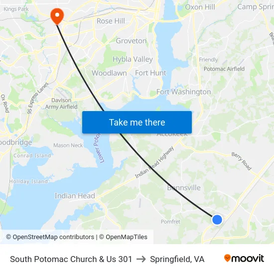 South Potomac Church & Us 301 to Springfield, VA map