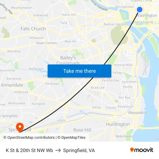 K St & 20th St NW Wb to Springfield, VA map