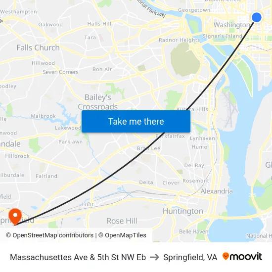Massachusettes Ave & 5th St NW Eb to Springfield, VA map