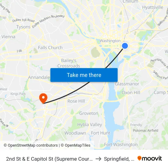 2nd St & E Capitol St (Supreme Court) Sb to Springfield, VA map