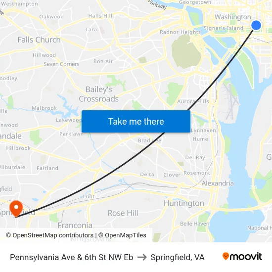 Pennsylvania Ave & 6th St NW Eb to Springfield, VA map