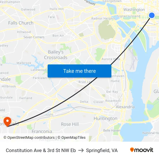 Constitution Ave & 3rd St NW Eb to Springfield, VA map