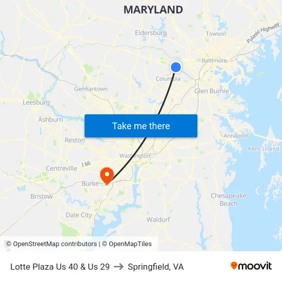 Lotte Plaza Us 40 & Us 29 to Springfield, VA map
