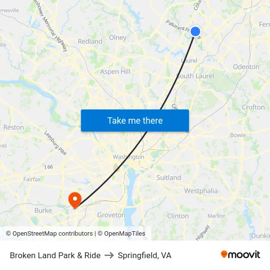 Broken Land Park & Ride to Springfield, VA map