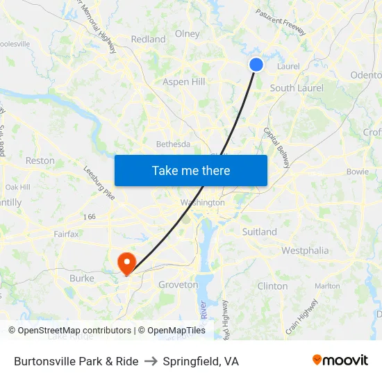 Burtonsville Park & Ride to Springfield, VA map