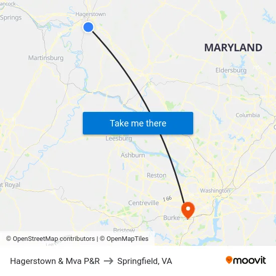 Hagerstown & Mva P&R to Springfield, VA map