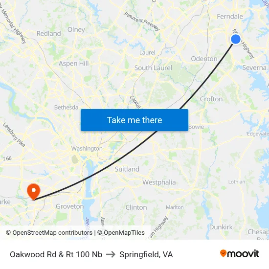 Oakwood Rd & Rt 100 Nb to Springfield, VA map