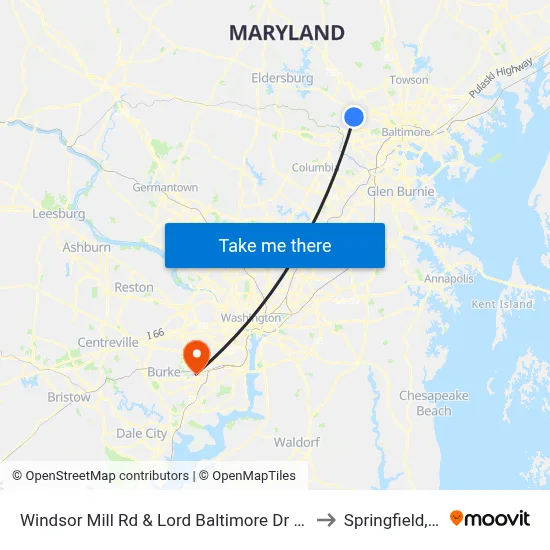 Windsor Mill Rd & Lord Baltimore Dr FS Wb to Springfield, VA map