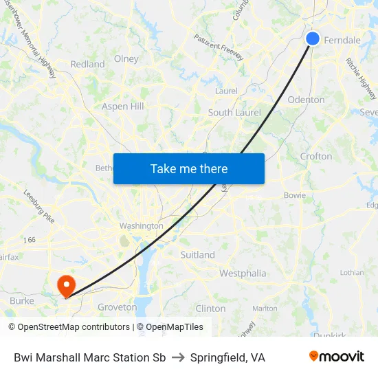 Bwi Marshall Marc Station Sb to Springfield, VA map