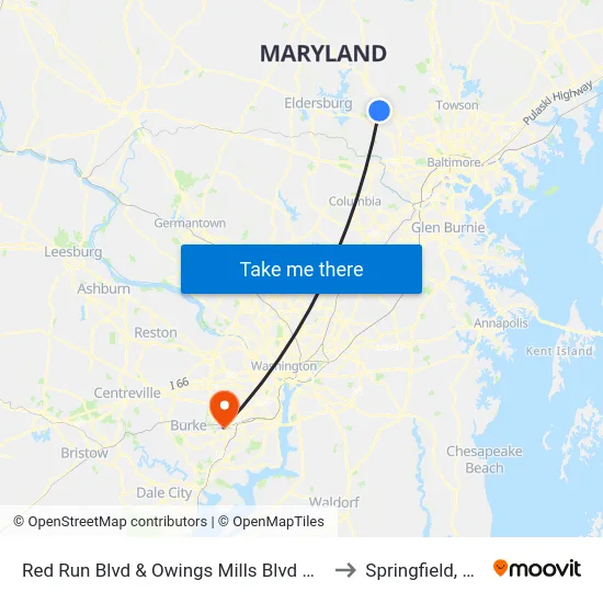 Red Run Blvd & Owings Mills Blvd Wb to Springfield, VA map