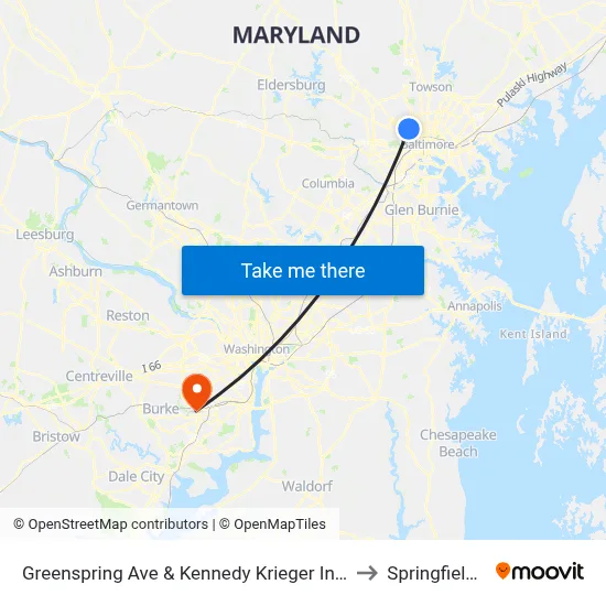 Greenspring Ave & Kennedy Krieger Institute Nb to Springfield, VA map