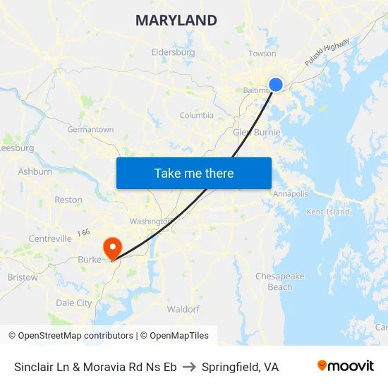 Sinclair Ln & Moravia Rd Ns Eb to Springfield, VA map