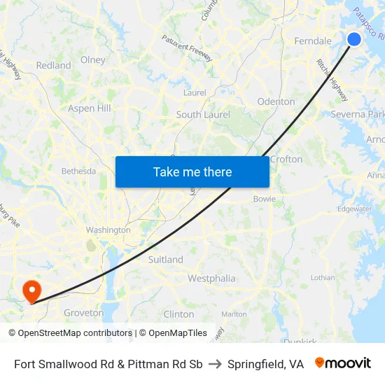 Fort Smallwood Rd & Pittman Rd Sb to Springfield, VA map