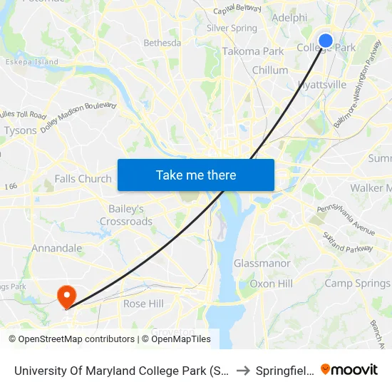 University Of Maryland College Park (Stadium Dr.) Nb to Springfield, VA map