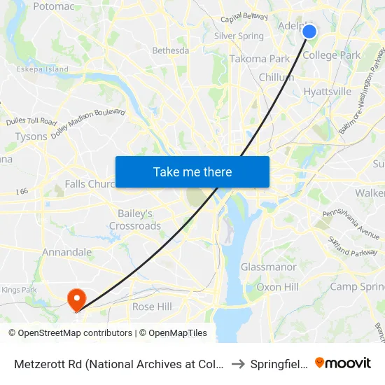 Metzerott Rd (National Archives at College Park) Wb to Springfield, VA map