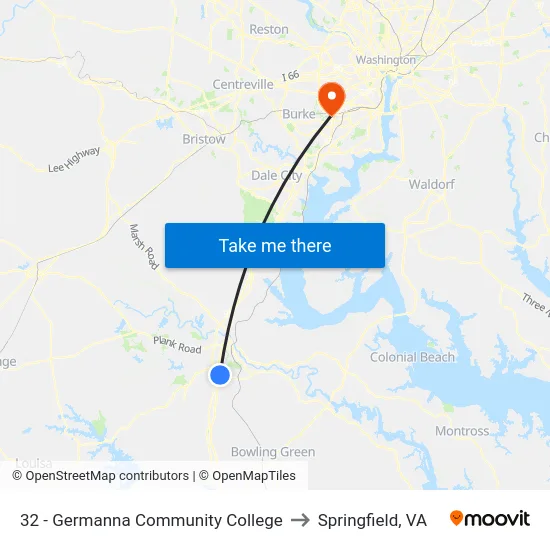 32 - Germanna Community College to Springfield, VA map
