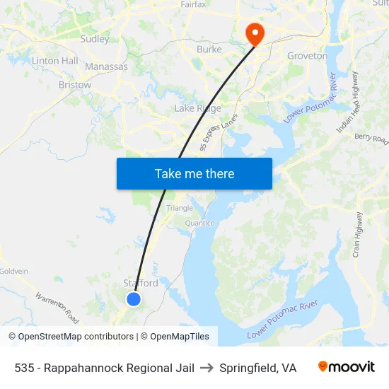 535 - Rappahannock Regional Jail to Springfield, VA map