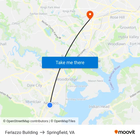 Ferlazzo Building to Springfield, VA map