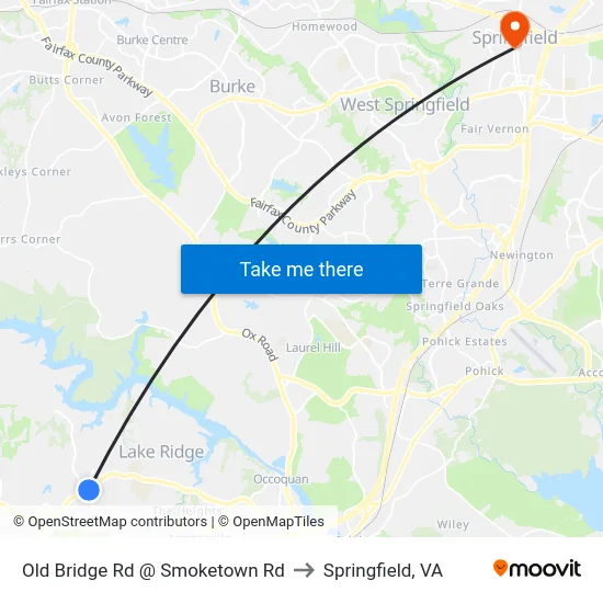 Old Bridge Rd @ Smoketown Rd to Springfield, VA map