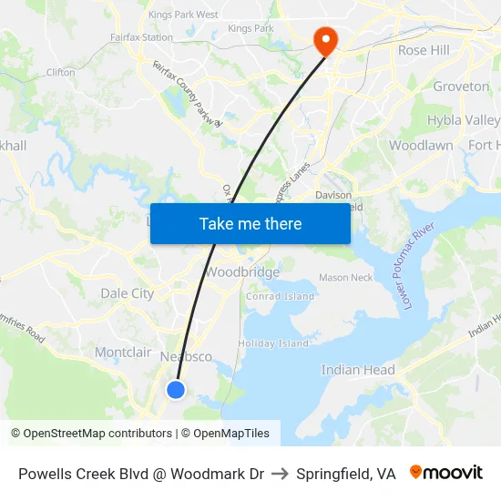 Powells Creek Blvd @ Woodmark Dr to Springfield, VA map